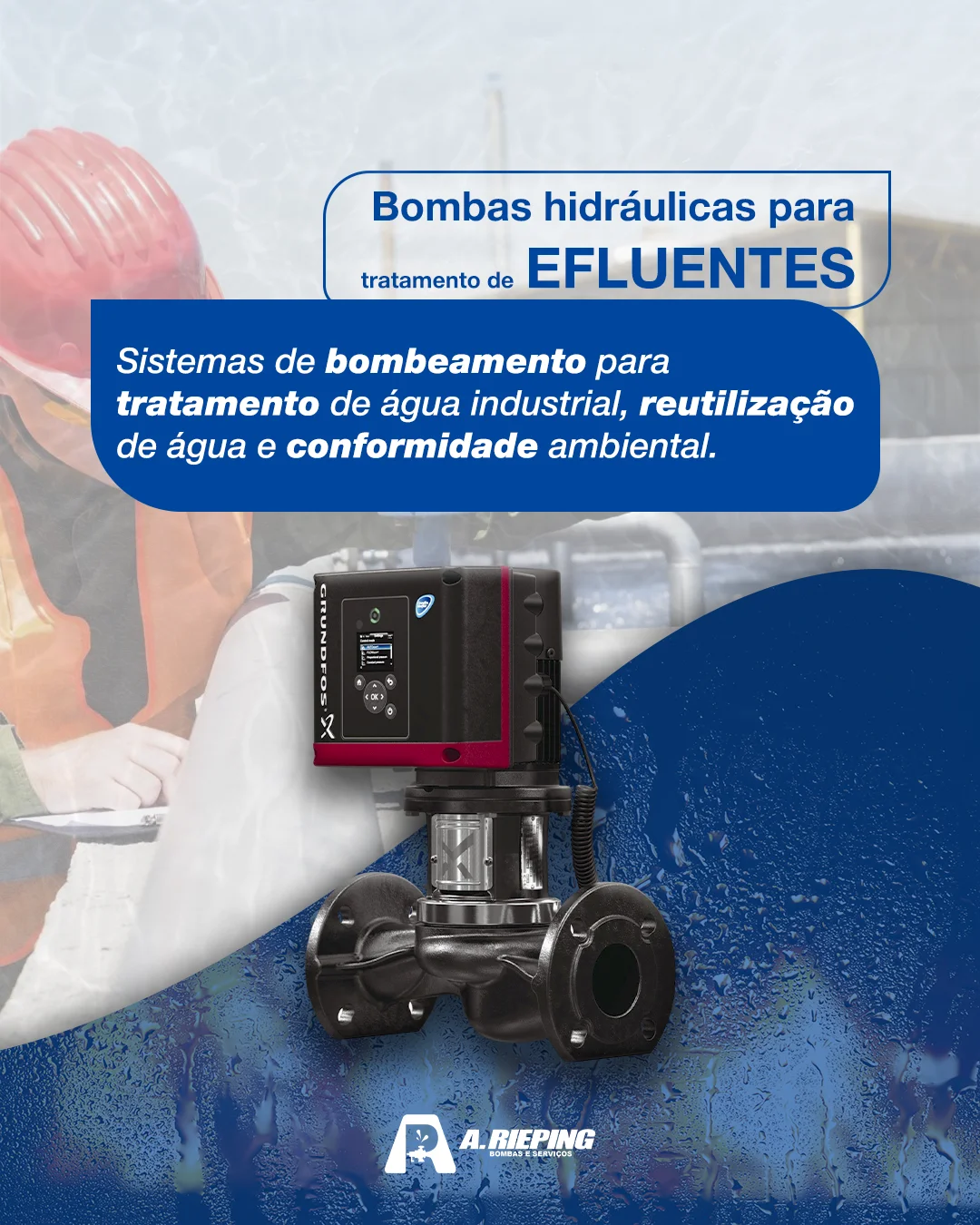Bomba Grundfos com motor MGE em estação de tratamento de água